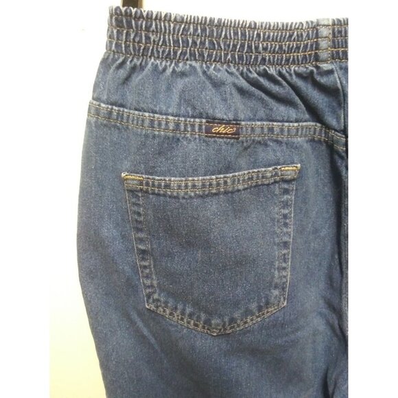 Chic Womens 12P Jeans Pull on Ankle Petite High Rise Blue Elastic Waist Pockets - Picture 4 of 7